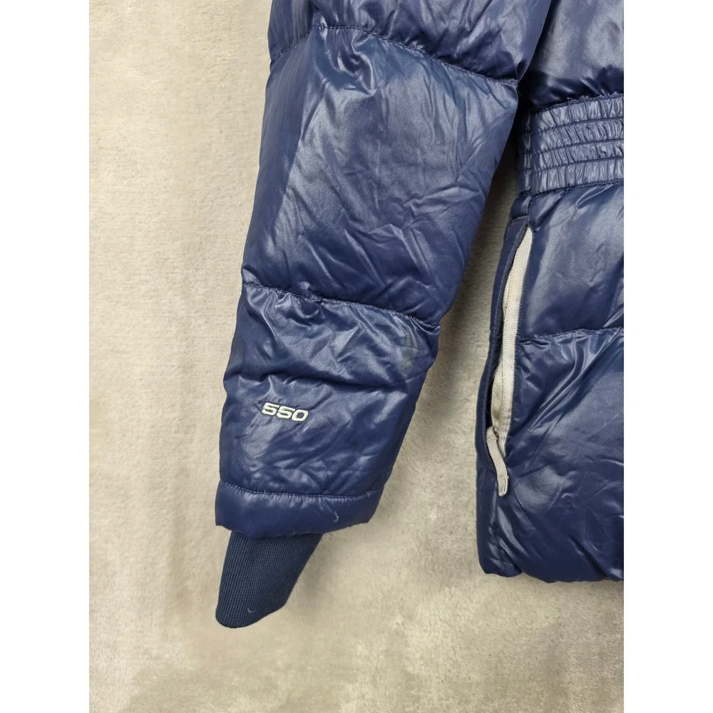 The North Face Puffer Jacket Girls‎ L 14/16 Blue Belted Goose Down 550 Hooded